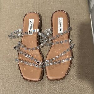 Steve Madden Tan Sandals with Clear Studded Straps